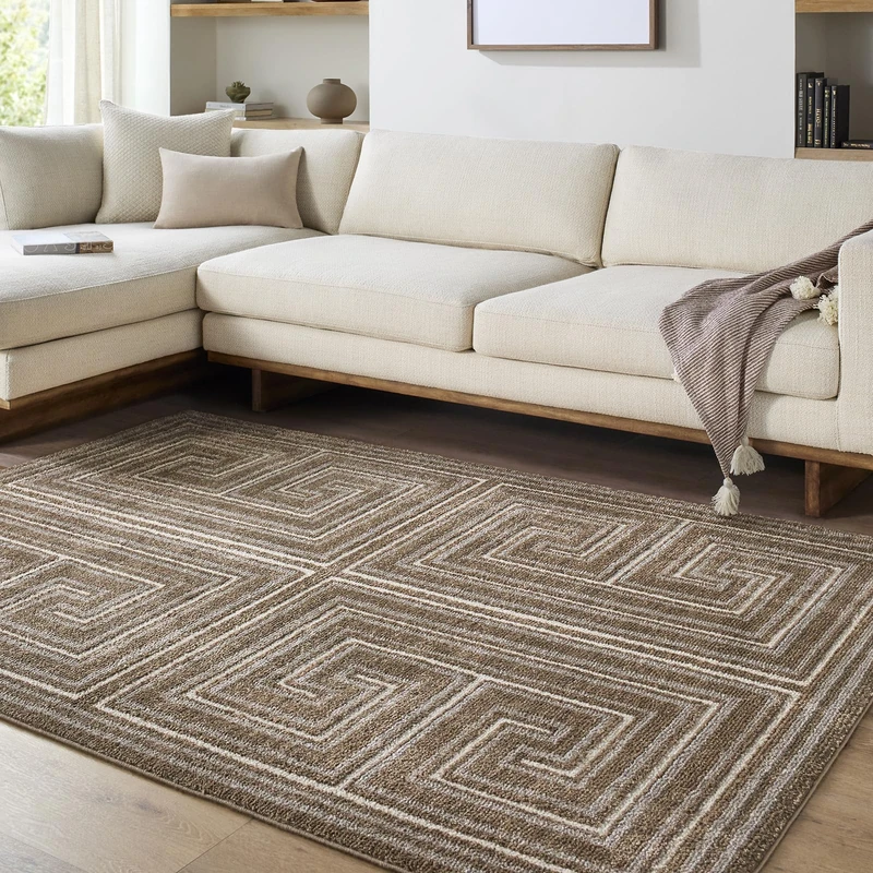 Livabliss Hana Global Area Rug for Living Room 160 x 213 cm, Bedroom – Worldly Patterned Boho Style, Easy Care Medium Pile – Large Indoor Floor Cover, Dark Brown and Light Gray - Image 1