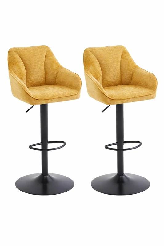 A ASPECT Set Of 2 Charlie Adjustable Height Barstool/Kitchen Stool With Padded Seat and Black Metal Base (Mustard)