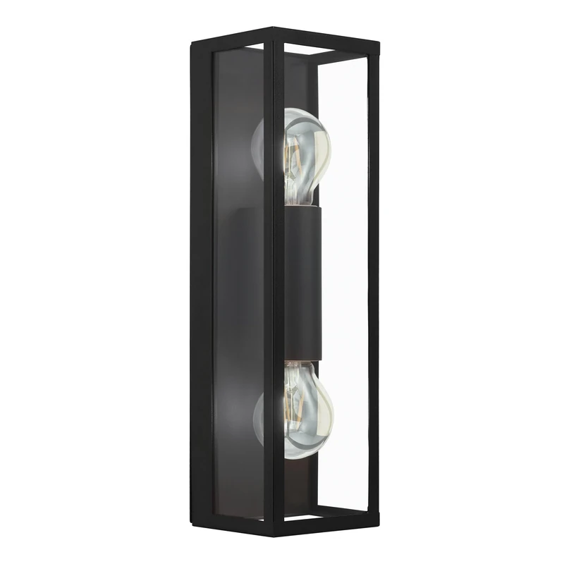 EGLO Alamonte 2 Wall Light, Indoor Wall Light, Bedroom Lamp, Steel in Black, Glass in Clear, E27 Socket, IP44