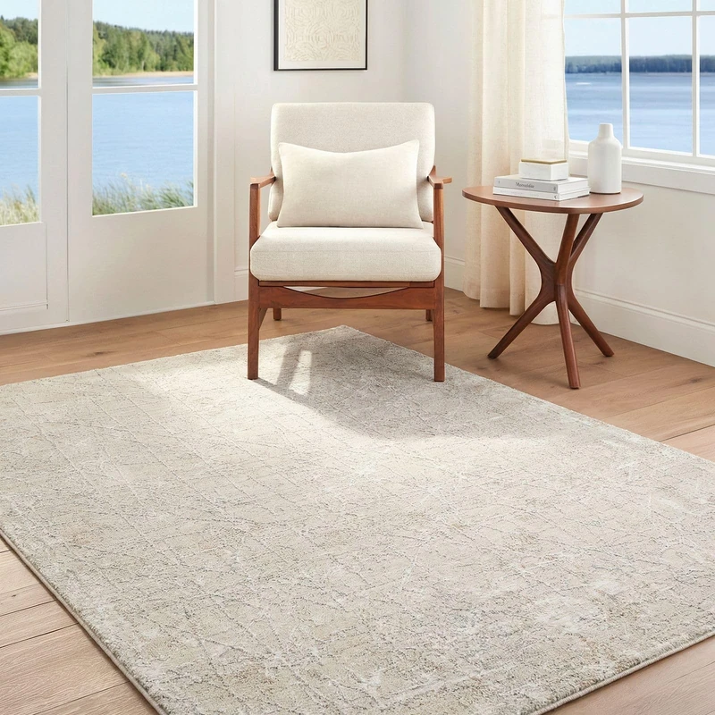 Livabliss Logan Modern Area Rug for Living Room 200 x 290 cm, Bedroom – Contemporary Patterned Style, Easy Care Medium Pile – Large Indoor Floor Cover, Medium Gray and Light Beige