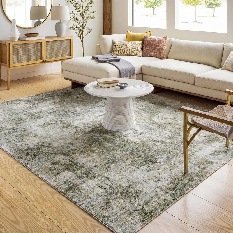 Livabliss Dano Abstract Area Rug for Living Room 160 x 213 cm, Bedroom – Contemporary Patterned Boho Style, Easy Care High Pile – Large Indoor Floor Cover, Light Beige and Teal