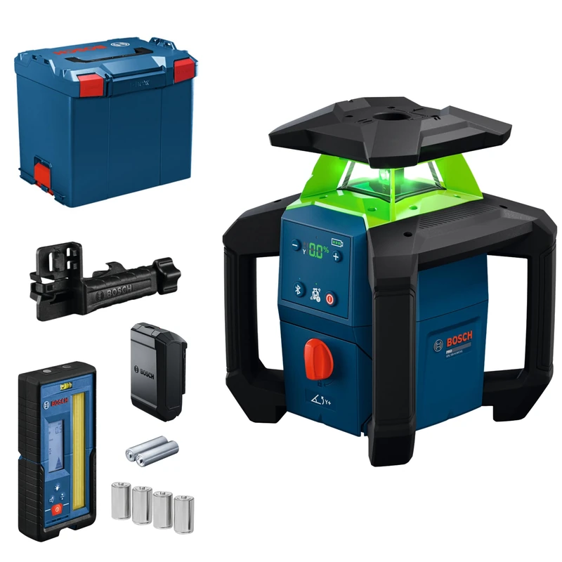 Bosch PRO 18V System Rotary Laser GRL18V-4-34CVG (Green Laser, ±15% Slope Adjustment, IP66 Rating, Dual Power Source, LR 45 Laser Receiver + Bracket, BA 18-C, L-Boxx 374)