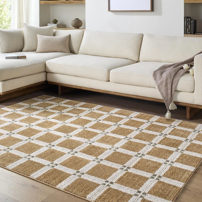 Livabliss Nuna Modern Area Rug for Living Room 200 x 275 cm, Bedroom – Contemporary Patterned Style, Easy Care Medium Pile – Large Indoor Floor Cover, Light Brown and Light Grey