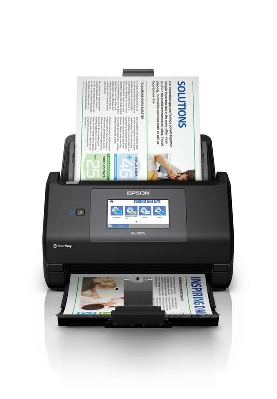 WorkForce ES-590W Wireless Document Scanner | 45ppm / 90ipm | 100-Sheet Auto Document Feeder | 10.9cm Touchscreen| Colour | Wirelessly Scan to Multiple Locations | Up to A4