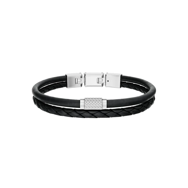 Fossil Machine Men's Black Leather Bracelet, JF04989040 - Image 1