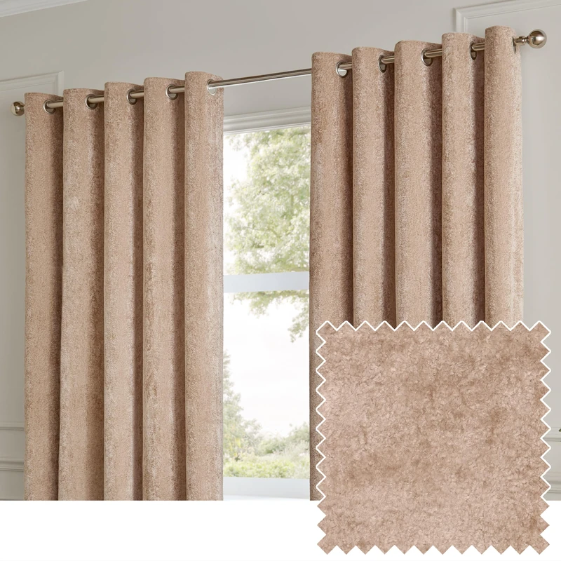 Paoletti Lustre Velvet Eyelet Curtain Pair – Luxury Soft Iridescent Sheen Textured Room Darkening Curtains (Oyster – Width 229 x Drop 229cm)