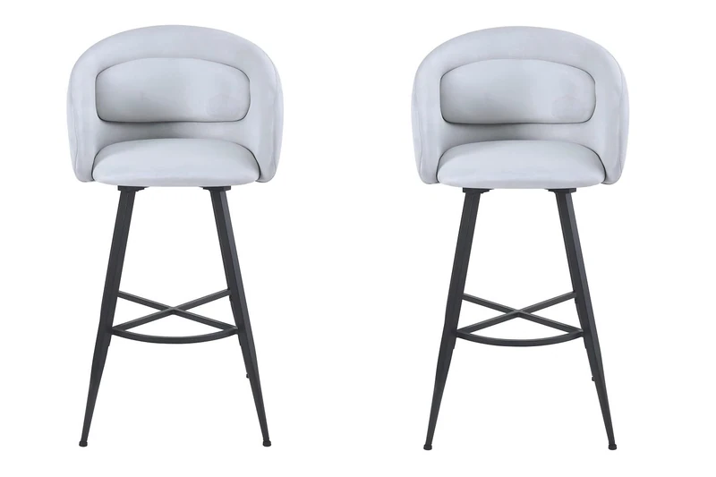 A ASPECT Set Of 2 Skylar Upholstered Swivel Barstool,Kitchen Stool,Black Metal Legs (Cream)