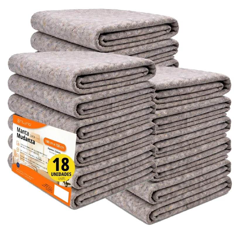 OFITURIA Moving Blanket, Size 100 x 150 cm, Protects Your Furniture from Bumps and Transport, Reusable Blanket, Ideal for Activities, Pets or Renovations, Fabric Thickness 3.6 mm (18 Pieces)