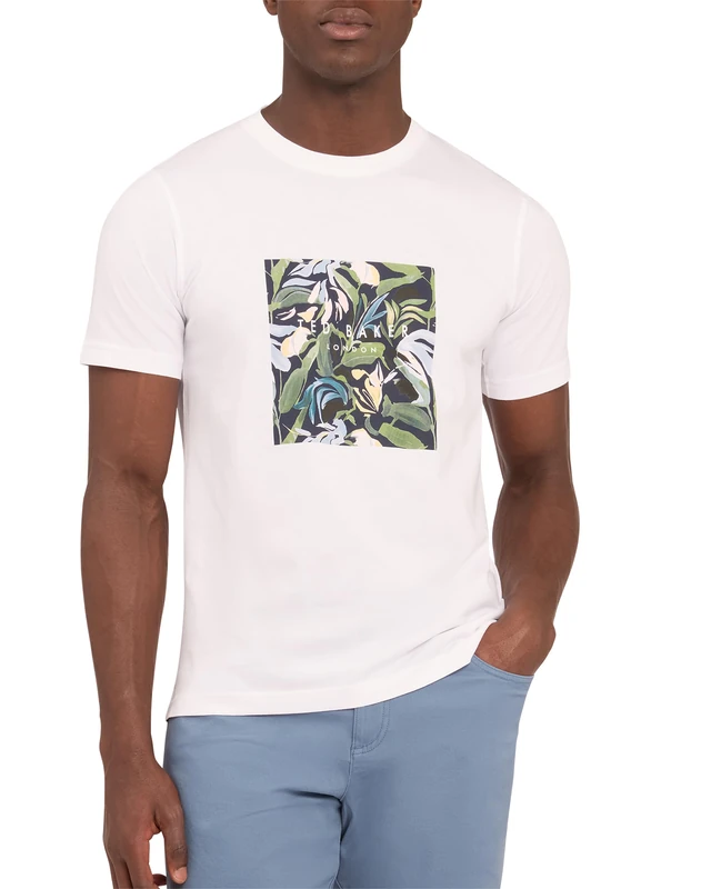 Ted Baker London bronib-Box Print Cotton t-Shirt, White - Image 1