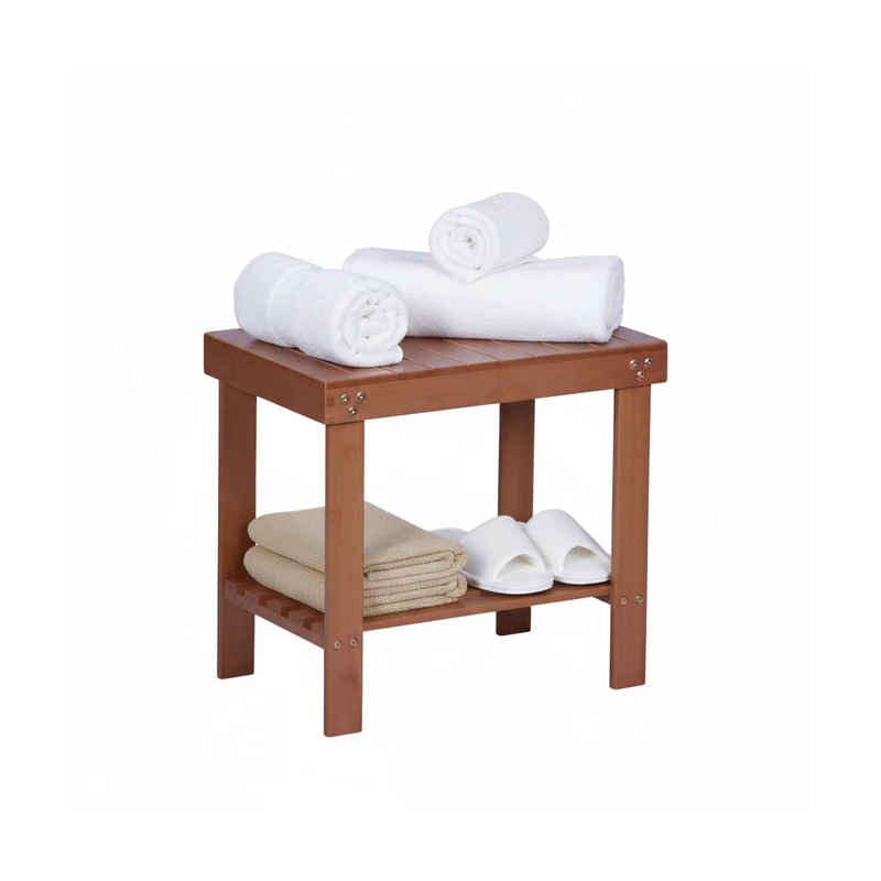 Relaxdays Bamboo 2-Tier Bathroom Stool with Shelf, Living Room & Hallway, Natural, 41x44x28 cm