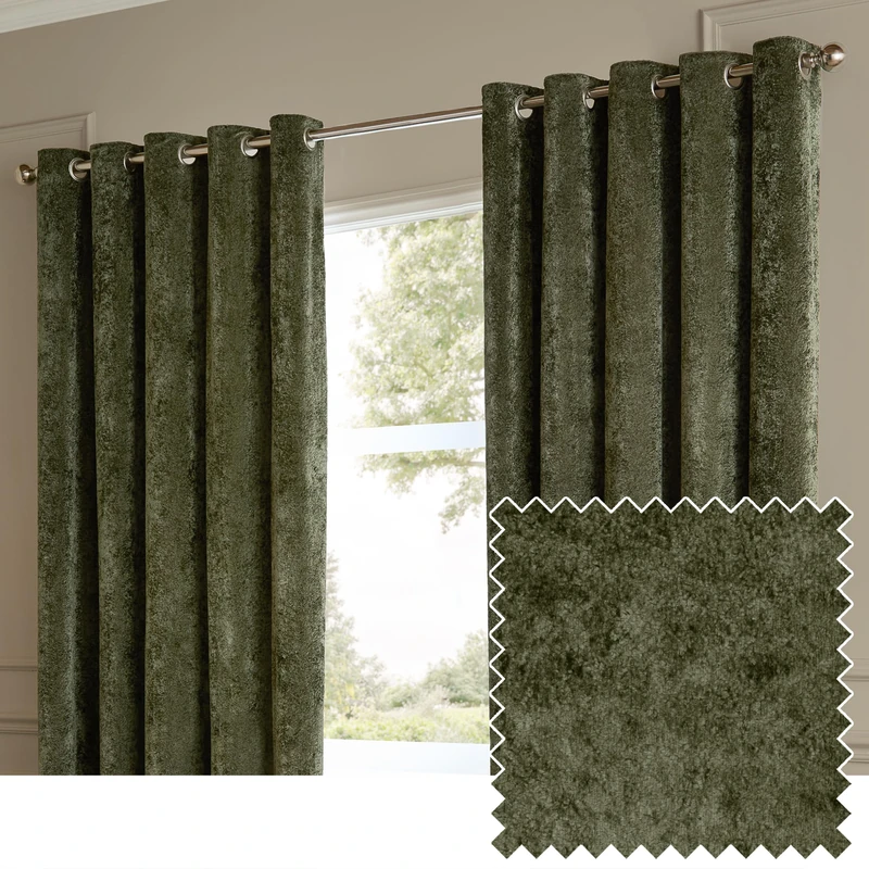 Paoletti Lustre Velvet Eyelet Curtain Pair – Luxury Soft Iridescent Sheen Textured Room Darkening Curtains (Malachite Green – Width 117 x Drop 137cm)