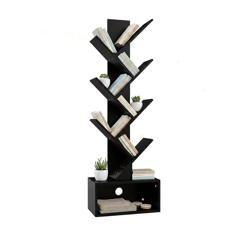 Relaxdays 6-Tier Bookcase, Tree Design, HWD: 113x38x20 cm, for Books & CDs, Black