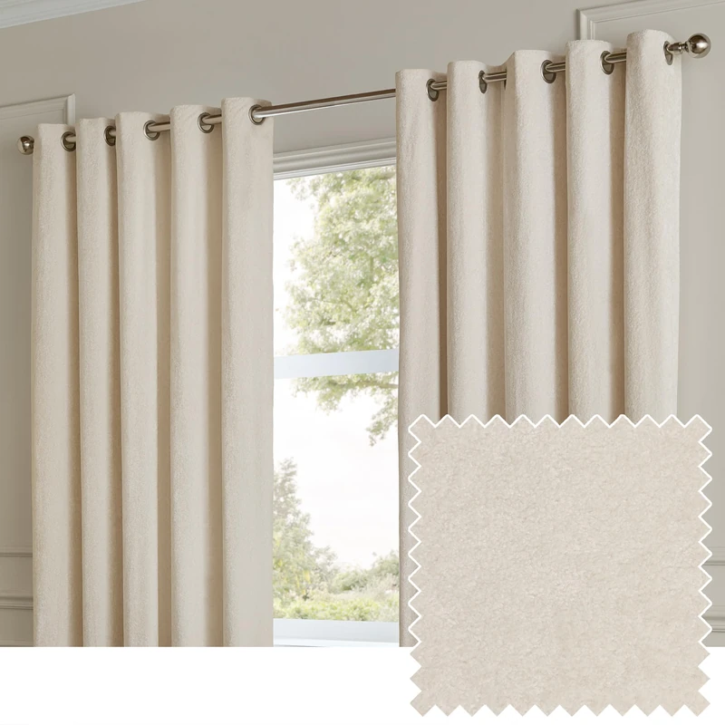 Paoletti Lustre Velvet Eyelet Curtain Pair – Luxury Soft Iridescent Sheen Textured Room Darkening Curtains (Ivory – Width 168 x Drop 229cm)