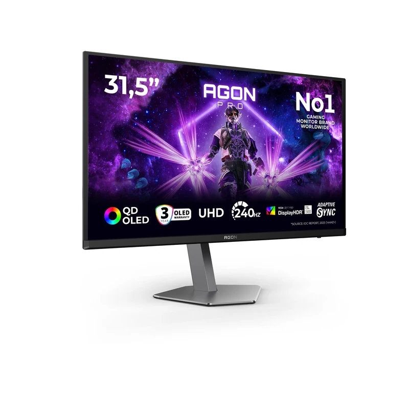AOC AG326UZD2 32" UHD Monitor 240Hz, QD-OLED Panel, 0.03ms GtG, Adaptive Sync, HDR500, FreeSync Prem. Pro, G-Sync Comp., Height Adjustment, Speakers (3840x2160 HDMI 2x 2.1 DP 1x 2.1 USB Hub) Black