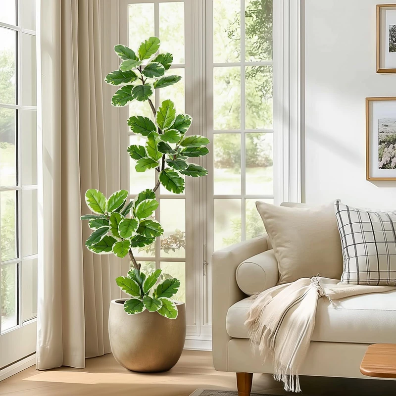 150 cm High Artificial Plants, Artificial Plants with White Pot, Pebbles and Moss, Decorative Plant with Curved Branches, for Patio, Living Room