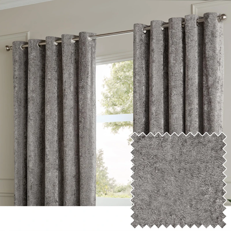 Paoletti Lustre Velvet Eyelet Curtain Pair – Luxury Soft Iridescent Sheen Textured Room Darkening Curtains (Pewter – Width 229 x Drop 229cm)