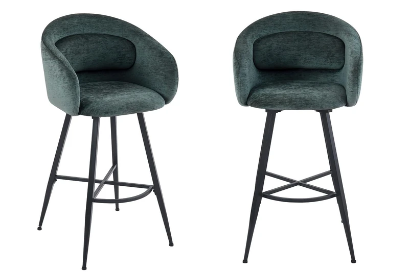 A ASPECT Set Of 2 Skylar Upholstered Swivel Barstool,Kitchen Stool,Black Metal Legs (Green)