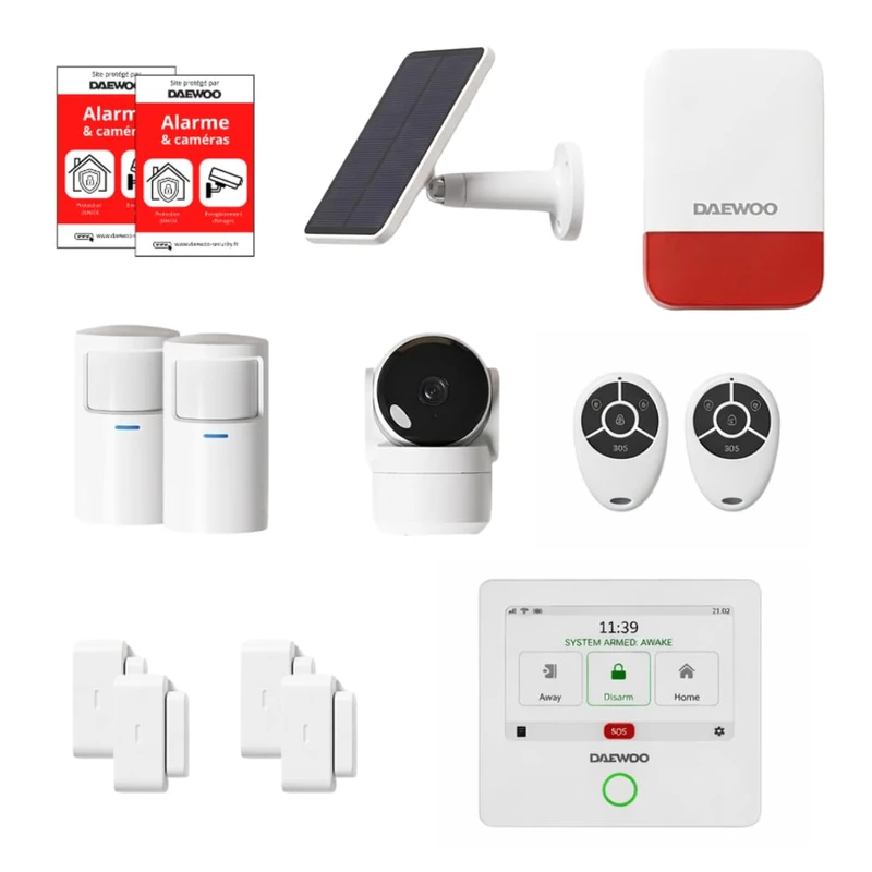 Daewoo Security Touch Essential+ Pack – Smart Home Alarm without Subscription with HD Camera, Solar Sirene, 4 Door Sensors, 2 Motion Detectors – Compatible with Alexa and Google Home