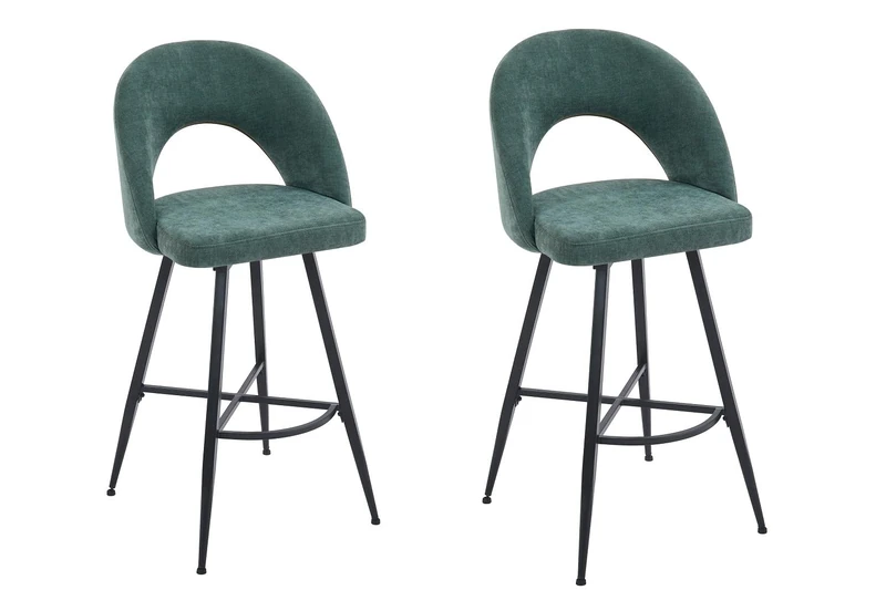 A ASPECT Set Of 2 Lincoln Swivel Barstool/Kitchen Stool With Padded Seat and Black Base (Green)