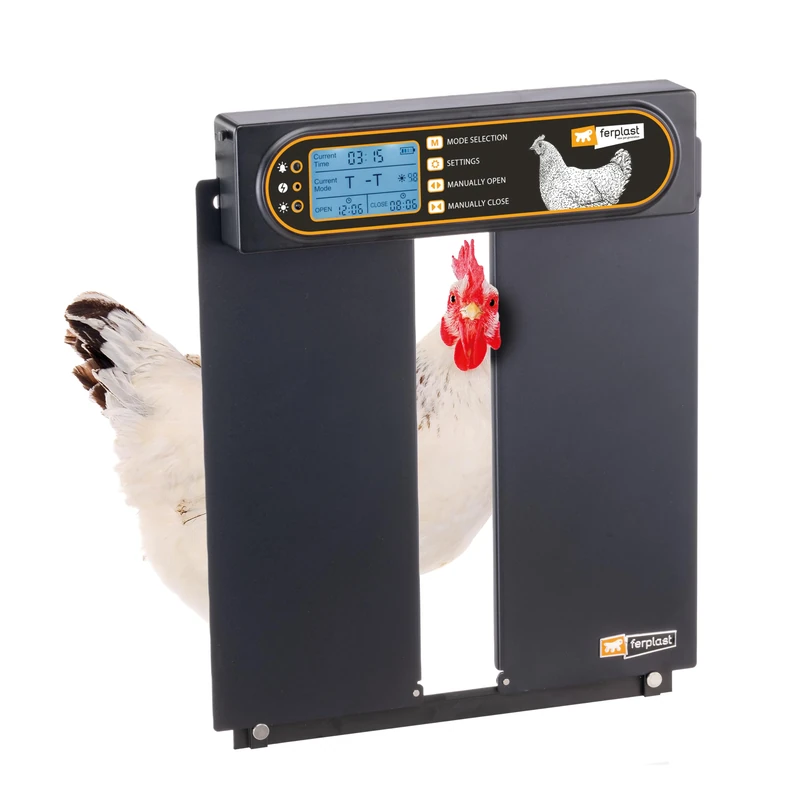 Ferplast Chicken Coop Door Automatic Opening and Closing, Programmable Timer, Made of Aluminum, Solar Panel and Rechargeable Battery, 28 x 4 xh 38 cm.