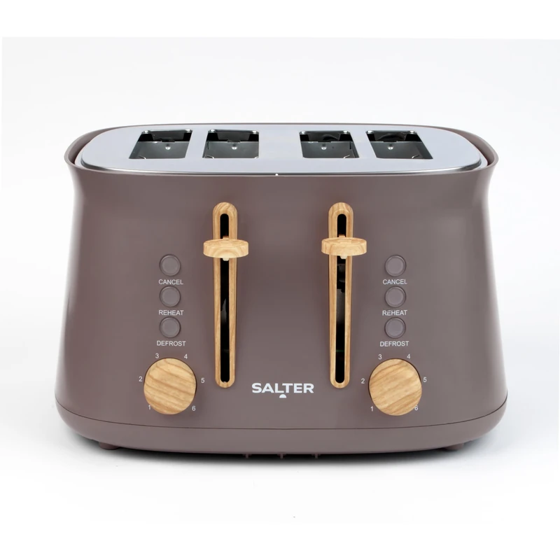 Salter Malmö 4-Slice Toaster – Extra Wide Slots for Thick Bread & Bagels, 6 Browning Levels, Defrost, Reheat, Cancel & High-Lift Eject, Removable Crumb Tray, Nordic Design, 1630 W, Brown
