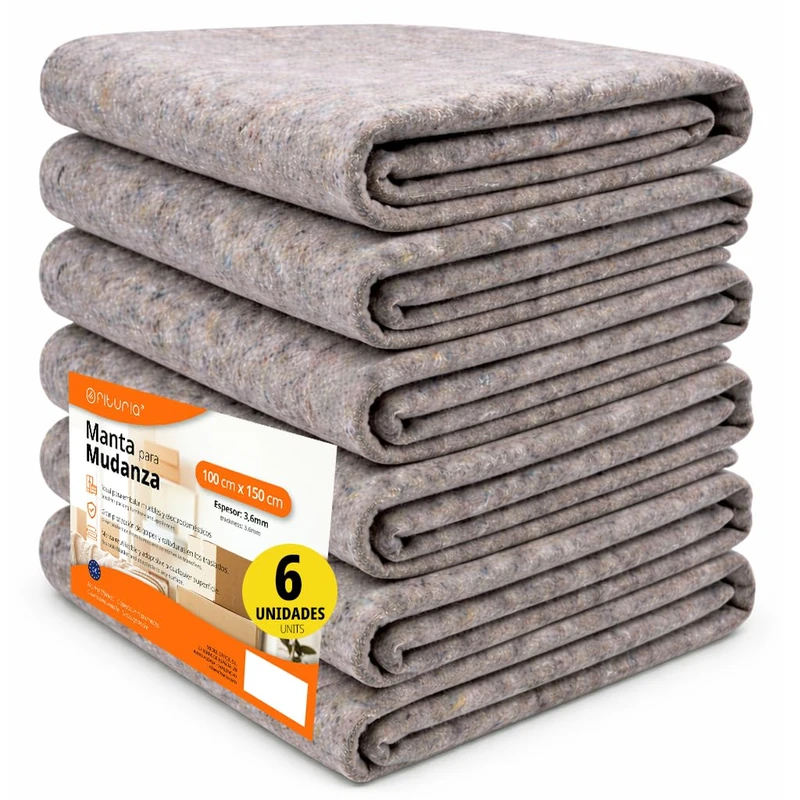 OFITURIA Moving Blanket, Size 100 x 150 cm, Protects Your Furniture from Bumps and Transport, Reusable Blanket, Ideal for Activities, Pets or Renovations, Fabric Thickness 3.6 mm (16 Pieces) - Image 1
