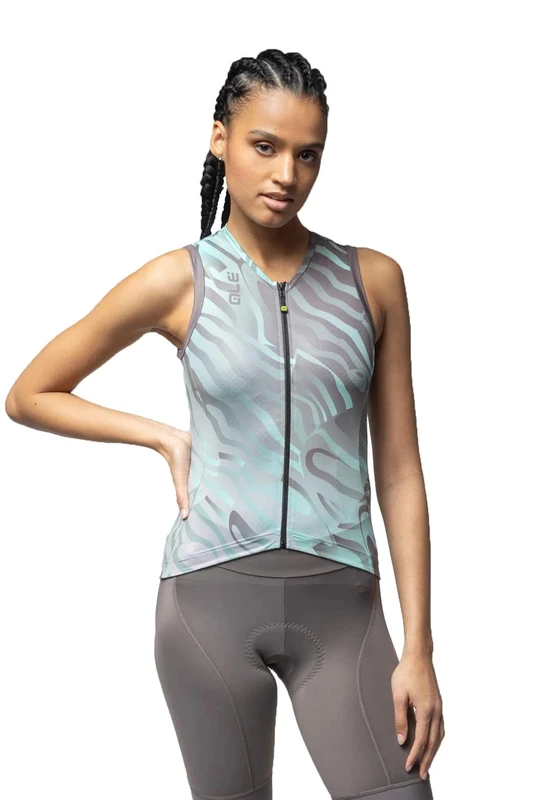 Alé Cycling Women's Pragma Surface Sleeveless Cycling Jersey, Green Combo, M