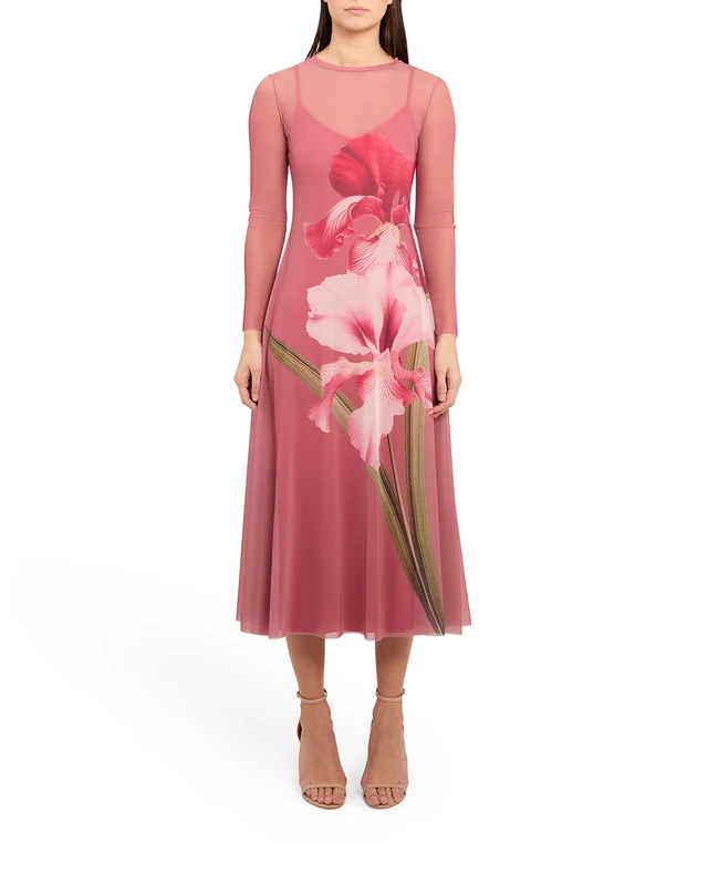Ted Baker London ADELAAH-Printed Mesh Midi Dress, Dusky-Pink