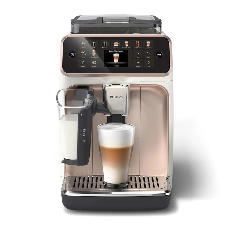 Philips 5500 Series Fully Automatic Espresso Machine – 20 Hot & Iced Coffees, Quick-to-Clean LatteGo Milk System, 40% quieter with SilentBrew, QuickStart, White (EP5543/90)
