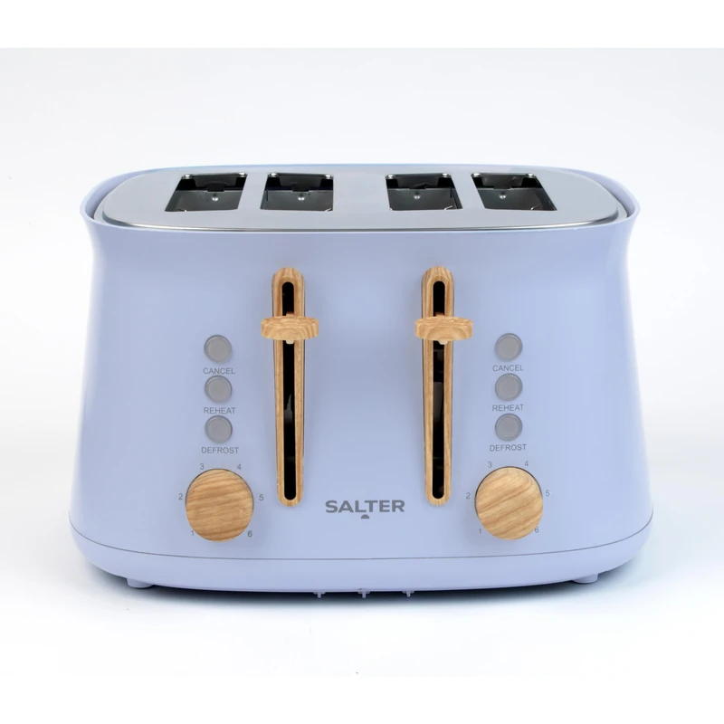 Salter Malmö 4-Slice Toaster – Extra Wide Slots for Thick Bread & Bagels, 6 Browning Levels, Defrost, Reheat, Cancel & High-Lift Eject, Removable Crumb Tray, Nordic Design, 1630 W, Blue