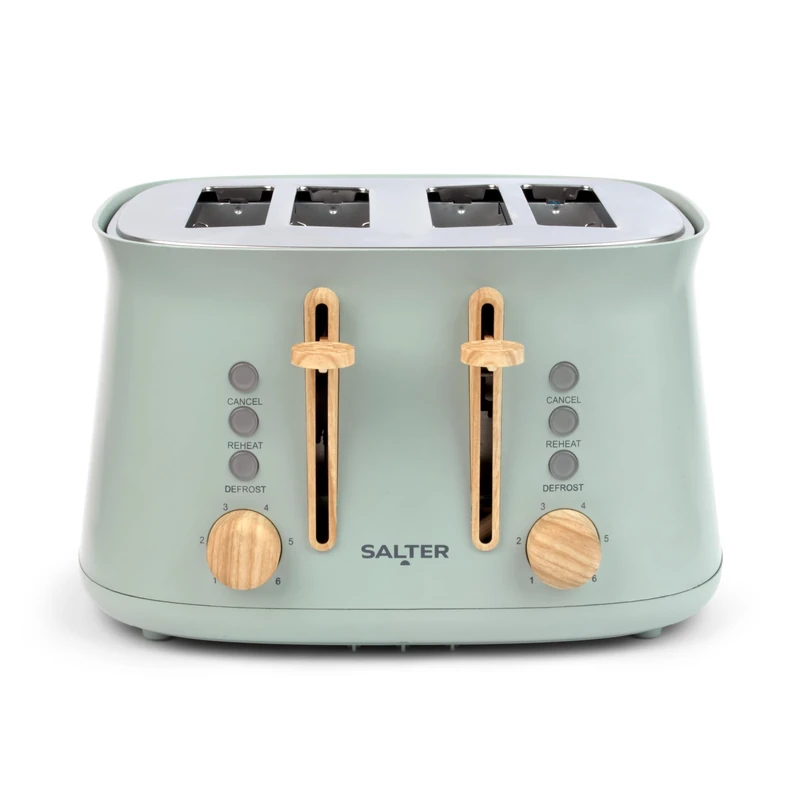 Salter Malmö 4-Slice Toaster – Extra Wide Slots for Thick Bread & Bagels, 6 Browning Levels, Defrost, Reheat, Cancel & High-Lift Eject, Removable Crumb Tray, Nordic Design, 1630 W, Sage Green