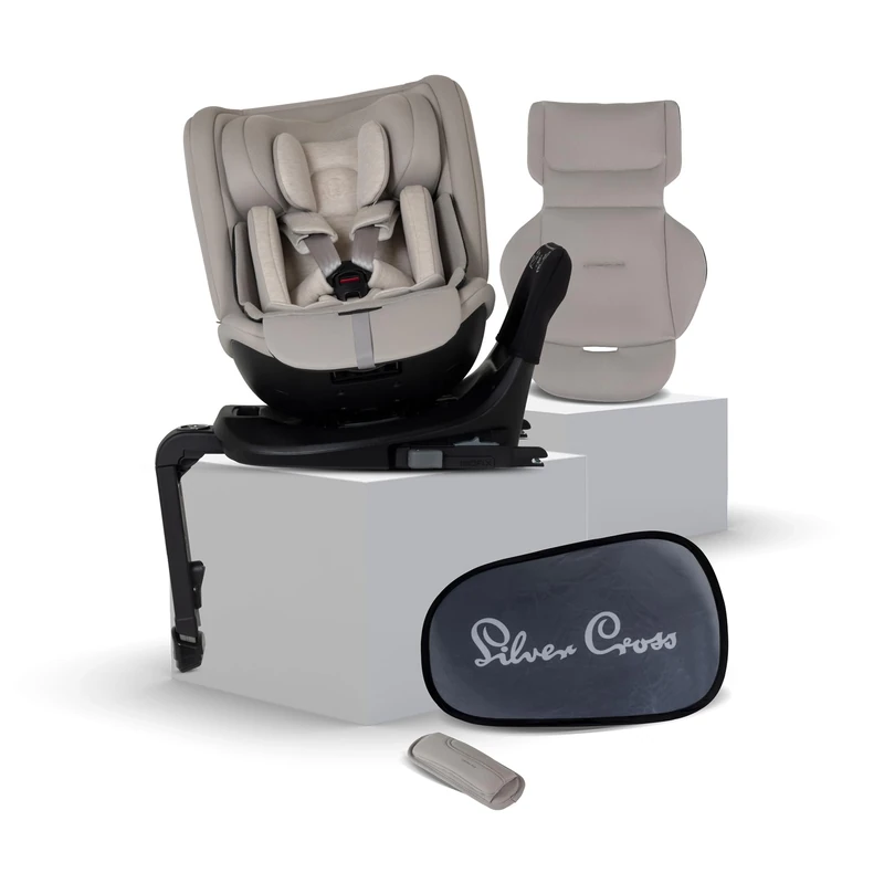 Silver Cross - Motion All Size 3 360 Baby Car Seat - Isofix Car Seat - Newborn to 12 Years (40-145cm) - Extended Rear Facing to 18.5kg for Maximum Safety - Natural Taupe
