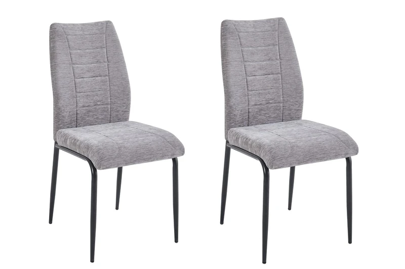 A ASPECT Set Of 2 Anna Upholstered Dining Chairs With Black Metal Legs (Light Grey)