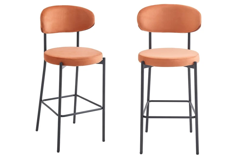 A ASPECT Set Of 2 Charlotte Kitchen Stools/Chairs With Curved Back and Footrest (Burnt Orange Velvet) - Image 1