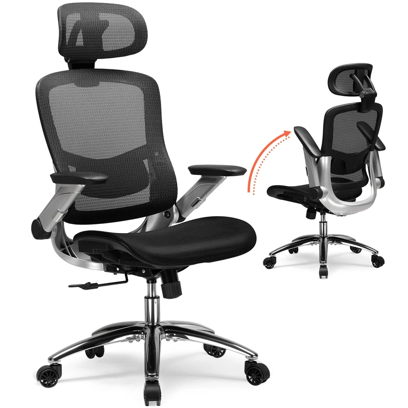COMHOMA Office Chair, Ergonomic Mesh Office Chair, 2D Headrest, 4D Armrests, High Backrest with Tilt and Lock (90-125°), Extra Wide Seat, Load Capacity 200 kg, Black