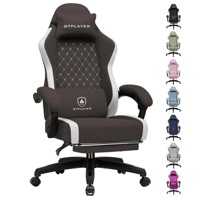GTPLAYER Fabric Gaming Chair with Footrest, Ergonomic Computer Desk Chair with Pocket Spring Cushion Home Office High Back Support Lumbar Support Heavy Duty Wide