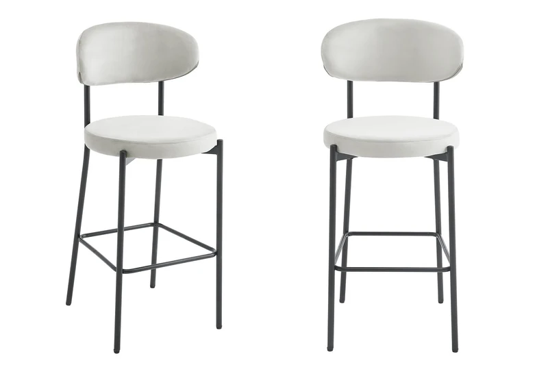 A ASPECT Set Of 2 Charlotte Kitchen Stools/Chairs With Curved Back and Footrest (Cream Velvet)