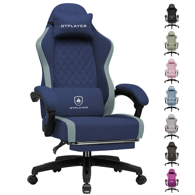 GTPLAYER Fabric Gaming Chair with Footrest, Ergonomic Computer Desk Chair with Pocket Spring Cushion Home Office High Back Support Lumbar Support Heavy Duty Wide