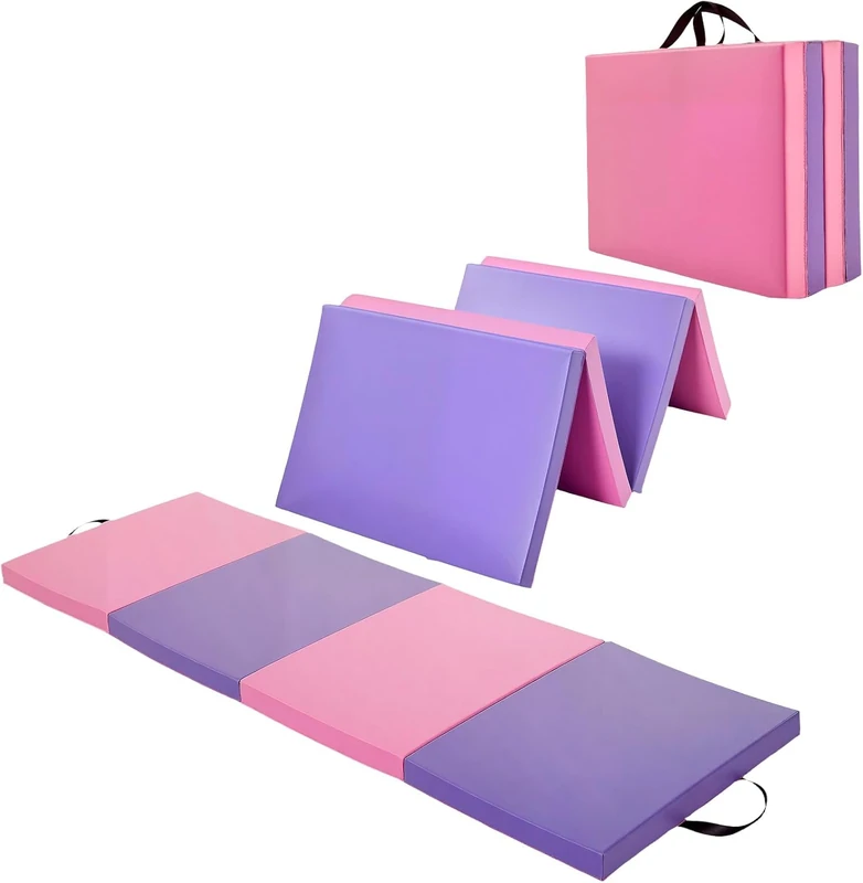 Folding Gymnastics Mat, 180 x 60cm(Four-Fold) / 185x78cm(Five-Fold) Thick Portable Exercise and Tumbling Pad for Home Gym/Pilates/Aerobics and Martial Arts Training