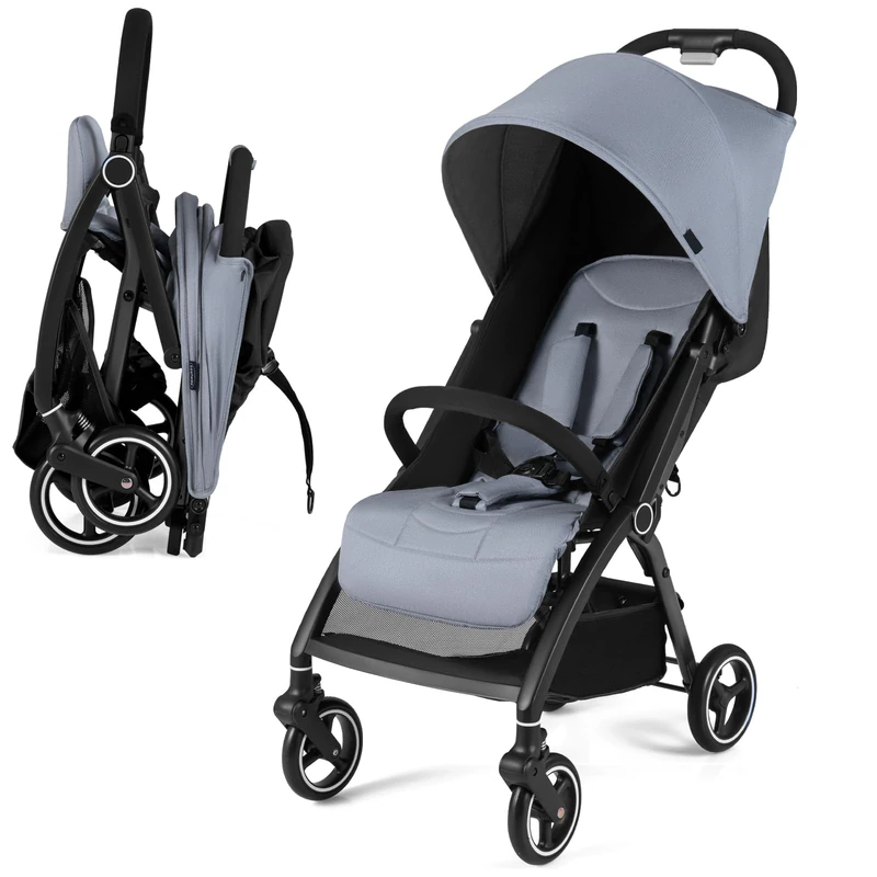 GYMAX Baby Stroller, Foldable Toddler Pushchair with Adjustable Backrest, Canopy and Calf Support, Storage Basket, Baby Buggy Pram Carriage for 0-3 Years Old Infant Kids (Light Grey)