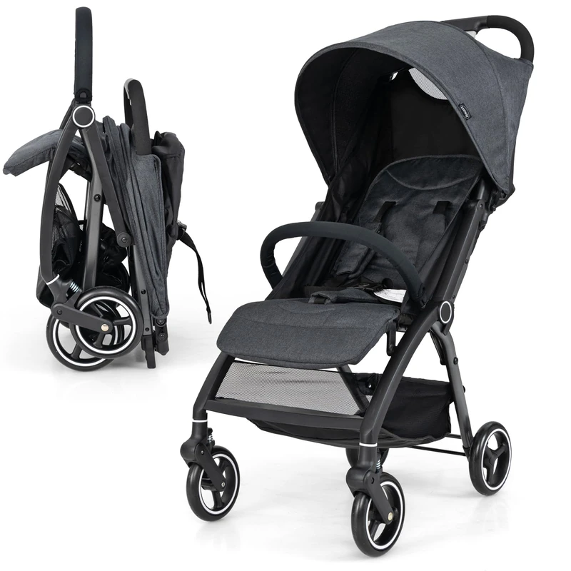 GYMAX Baby Stroller, Foldable Toddler Pushchair with Adjustable Backrest, Canopy and Calf Support, Storage Basket, Baby Buggy Pram Carriage for 0-3 Years Old Infant Kids (Grey)