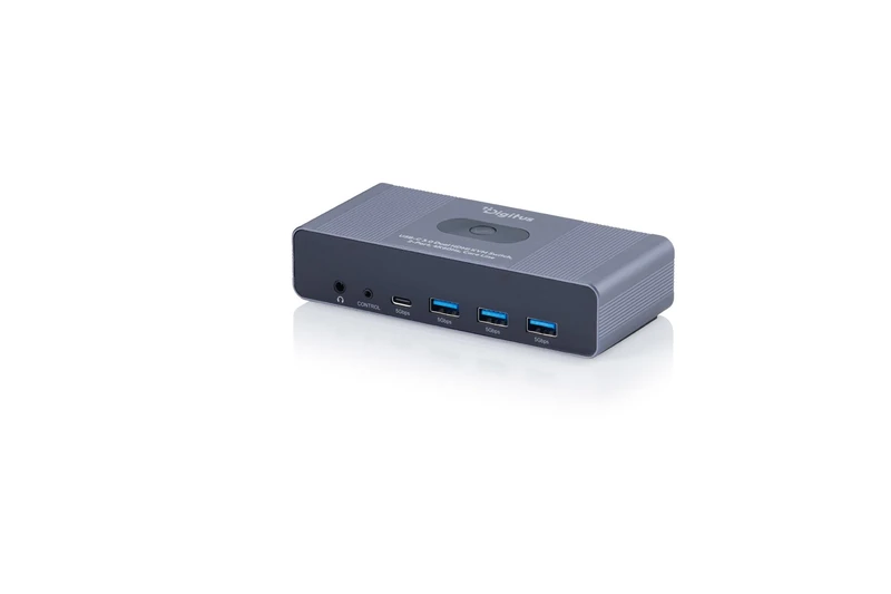 DIGITUS DS-12856 – USB-C KVM Switch – 2 PCs, 2 Monitors – 3x USB-A, 1x Type-C 5 Gbit/s – 2x HDMI 2.0 UltraHD 4K 60Hz per system – 3.5 mm jack – Wired remote control – Grey