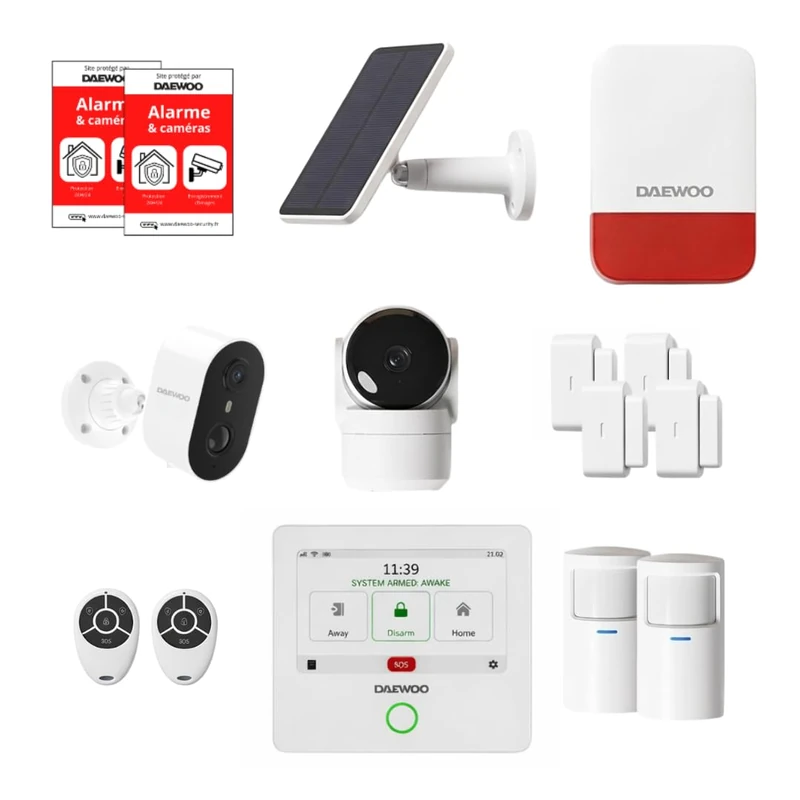 Daewoo Security Touch Plus+ Smart Home Alarm Pack with HD Indoor Camera and Outdoor Camera, Solar Siren, 4 Opening Sensors and 2 Motion Detectors - Alexa & Google Home