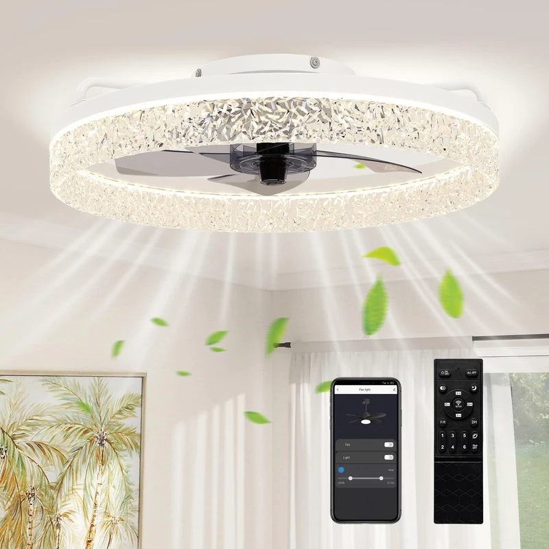 HOMCOM Ceiling Fans with Lights and Remote & App Control, 50 cm Modern LED Ceiling Fan Light with 3 Colour Temperatures, 6 Speed, Timer, Dimmable, Quiet Reversible DC Motor, for Bedroom, Study, White