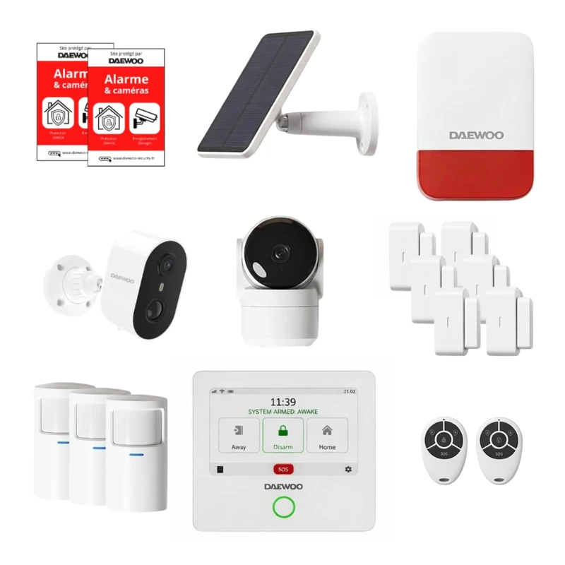 Daewoo Security Touch Plus Max Smart Home Alarm - No Subscription Alarm System with Indoor and Outdoor HD Cameras, Solar Siren, 6 Door Sensors and 3 Motion Sensors