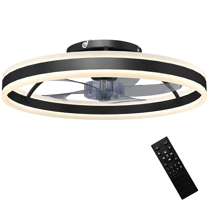 HOMCOM Ceiling Fans with Lights and Remote & App Control, 50 cm Modern LED Ceiling Fan Light with 3 Colour Temperatures, 6 Speed, Dimmable, Timer Quiet Reversible DC Motor, for Bedroom, Black