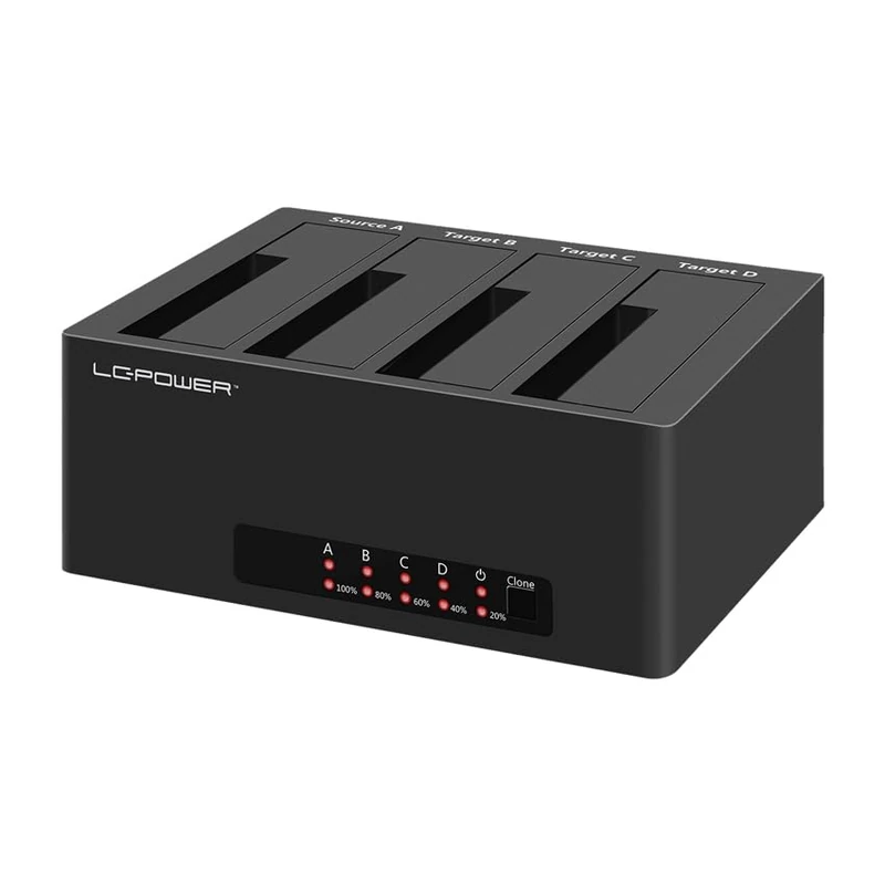 LC-POWER LC-DOCK-U3-4B-V2 | USB 3.2 Dual/Quad SATA Docking Station | 4-Bay HDD/SSD Dock | Clone Function at the Touch of a Button | Up to 5 Gb/s | 2.5 Inch & 3.5 Inch SATA Drives