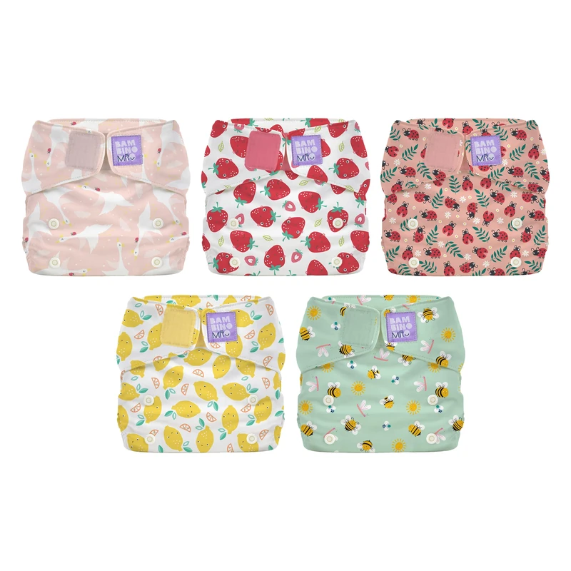Bambino Mio Miosolo Classic Reusable Nappies 5 Pack (Bugs Life)– All-in-One Cloth Nappies, One Size Washable Nappy with Adjustable Poppers, Leak-Resistant & Absorbent, Reusable Baby Nappy (3–35 lbs) - Image 1