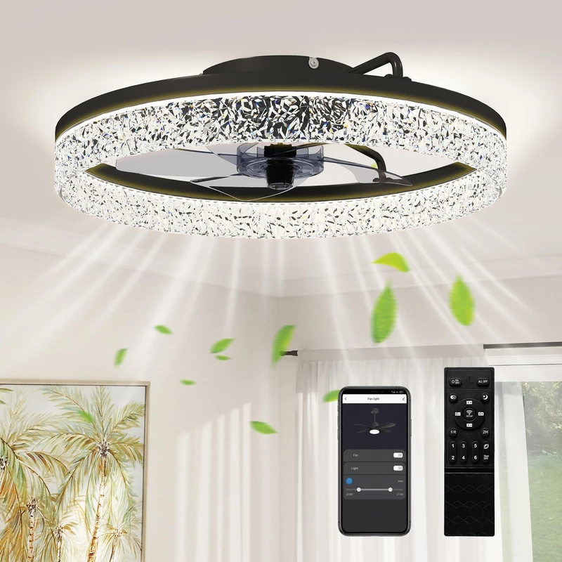 HOMCOM Ceiling Fans with Lights and Remote & App Control, 50 cm Modern LED Ceiling Fan Light with 3 Colour Temperatures, 6 Speed, Timer, Dimmable, Quiet Reversible DC Motor, for Bedroom, Study, Black