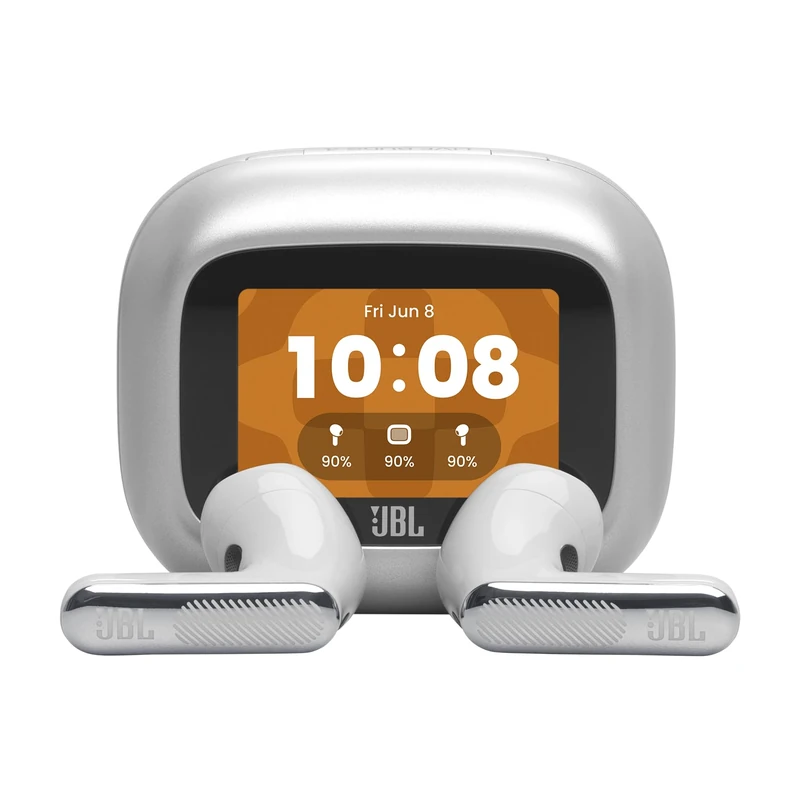 JBL Live Flex 4, True Wireless Earbud Headphones with Bluetooth, 50h Battery Life, Adaptive Noise Cancelling, JBL Signature Sound, IP54 Waterproof, Smart‑Charging Case, Silver